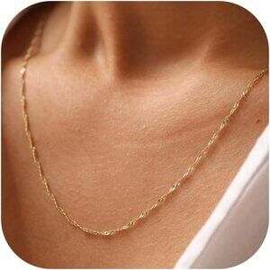 14K Gold Singapore Plated 925 Silver Chain Necklace 14-20" Dainty Choker Women